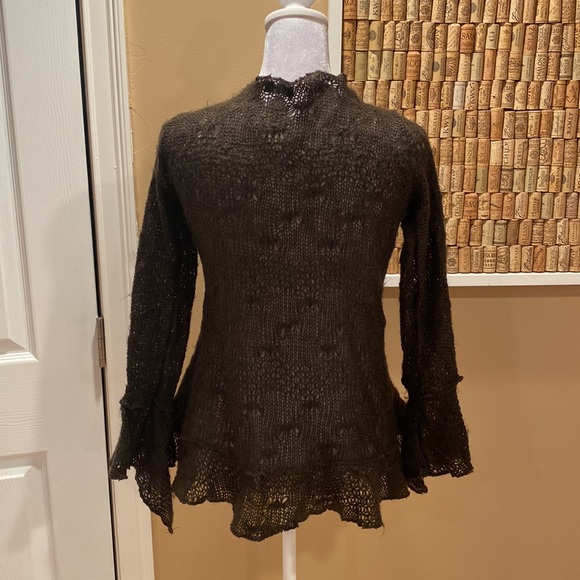 Le Chat Paris Soft Black Mohair Open Knit Sweater, Detailed Pin, Bell Sleeves - Picture 7 of 16